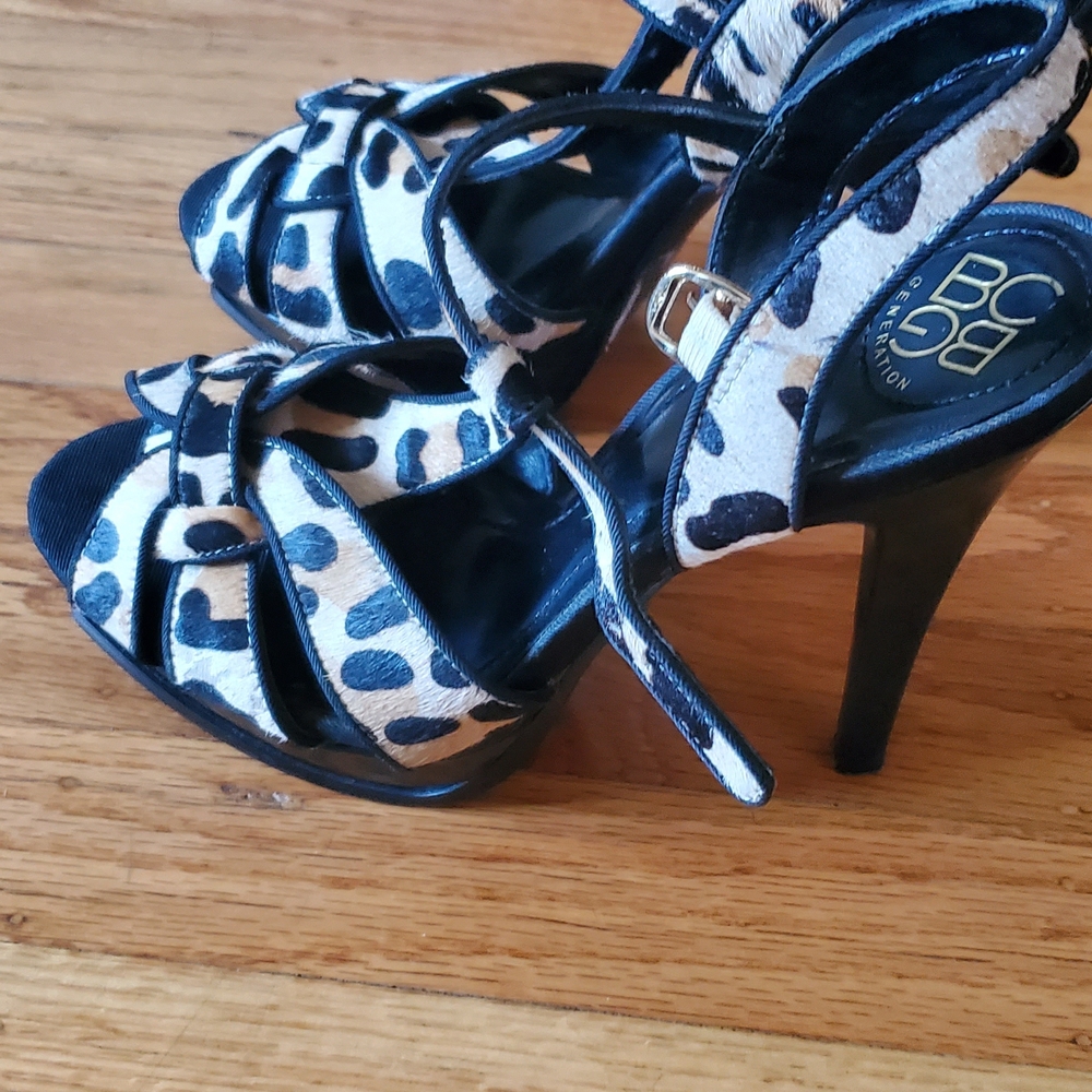 BCBG Black and Tan Animal Print Heels
